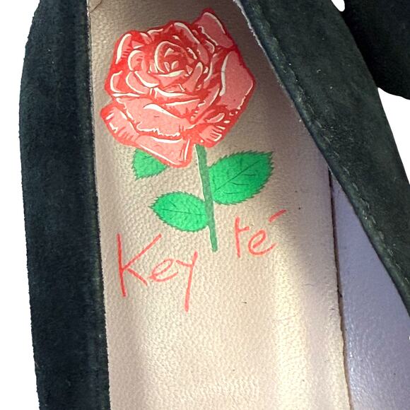 Key Te Italian Black Suede Leather Flats Womens sz 37 US 6.5 Flower Preppy - Picture 3 of 9